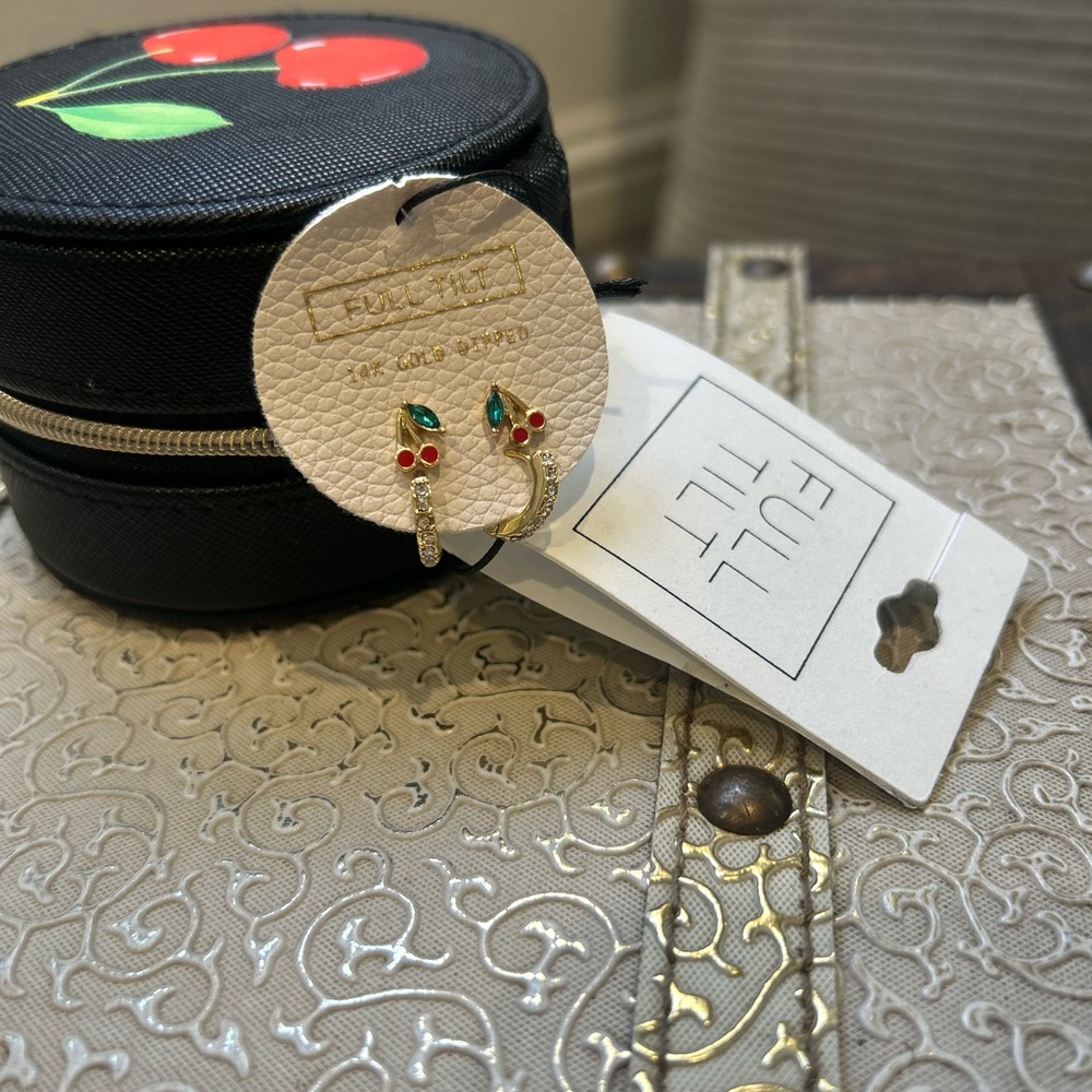 Full Tilt Gold Hoop Earrings with Red and Green Accents